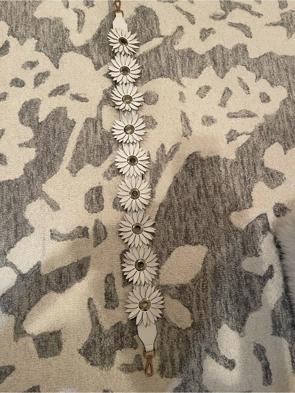 Floral White Leather Bag Strap